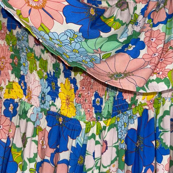 Pink Lily Floral Strapless Smocked Ruffle Summer Romper Size Large - Picture 8 of 15